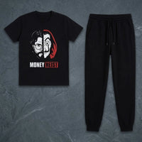 Men’s Black Money Heist Graphic T-Shirt & Jogger Set – Casual 2-Piece Outfit