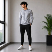 Men's Grey Crewneck Sweatshirt & Black Joggers Co-ord Set