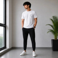 Men’s White Heart T-Shirt & Black Jogger Set – Casual 2-Piece Outfit