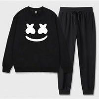 Men’s Black Smiley Face Sweatshirt & Jogger Set – Casual 2-Piece Outfit