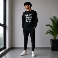 Men's Black Full Sleeve Sweatshirt & Jogger Tracksuit Set | Casual Printed Winter Tracksuit