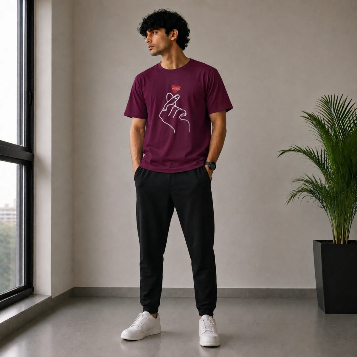 Men’s Maroon Graphic T-Shirt – Casual Regular Fit Printed Tee