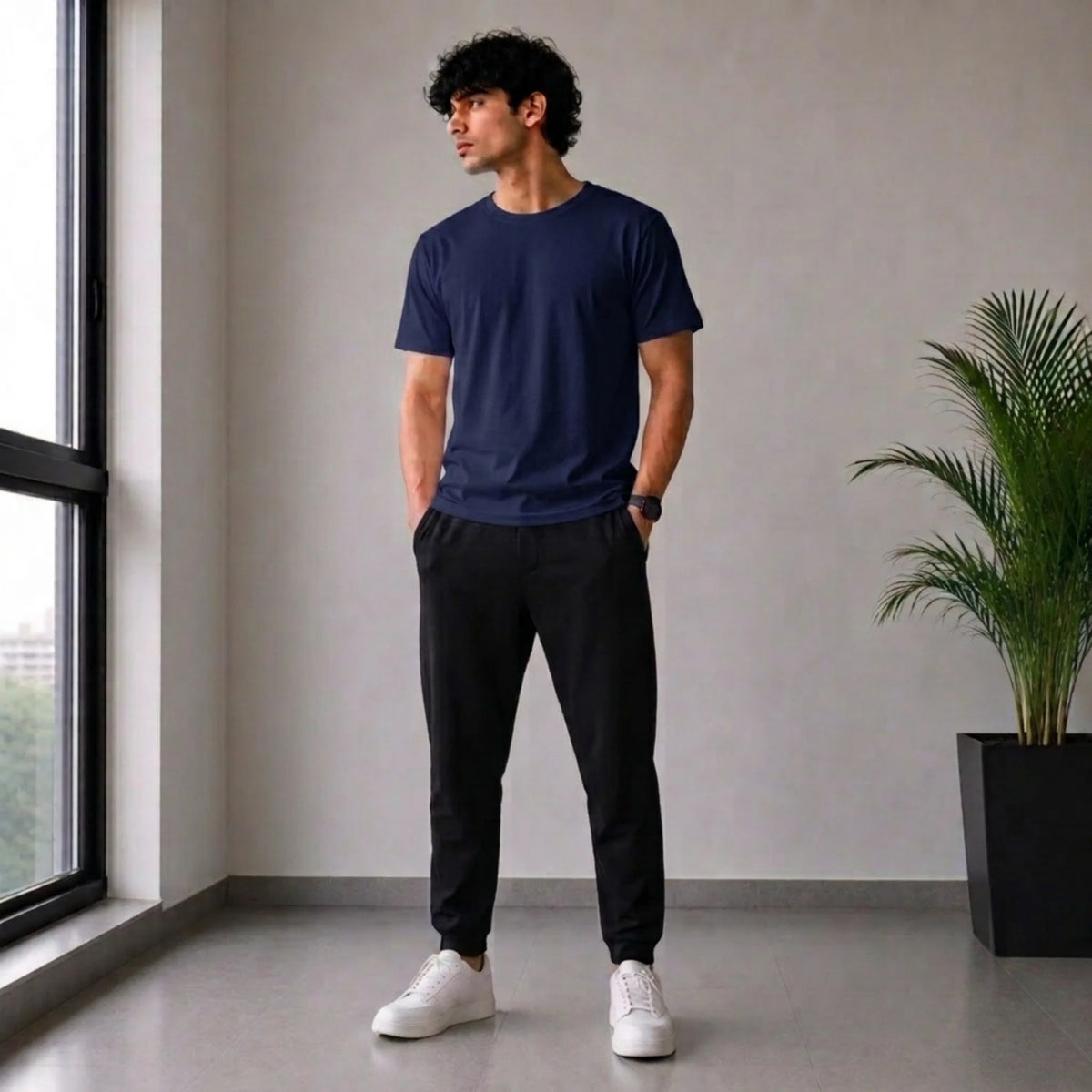Men’s Navy Blue Plain T-Shirt – Casual Regular Fit Cotton Tee
