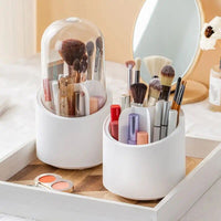 360° Rotating Makeup Brush Holder with Dustproof Lid – Vanity Organizer Cosmetic Storage Box