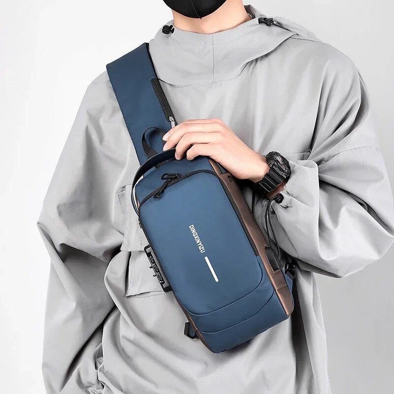 Men Anti-Theft Chest Bag – Shoulder USB Charging Crossbody Sling Bag (Random Color)