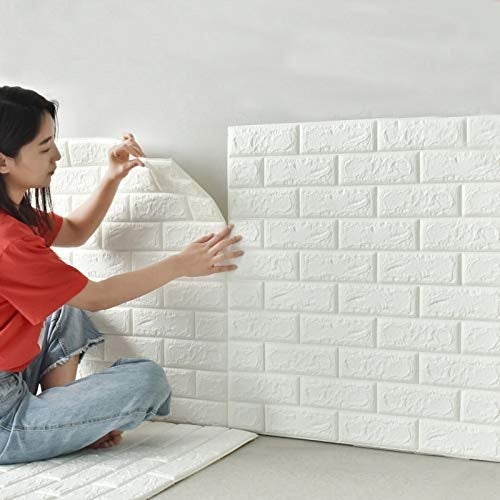 3D Wall Stickers – White Faux Brick Waterproof Self-Adhesive Wallpaper for Bedroom & Living Room Decor - Leyloo.pk
