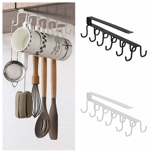 Heavy Duty Iron 12 Hooks Storage Shelf Under the Cabinet, Easy To Install, Mug hanger, Cup hanger - Leyloo.pk