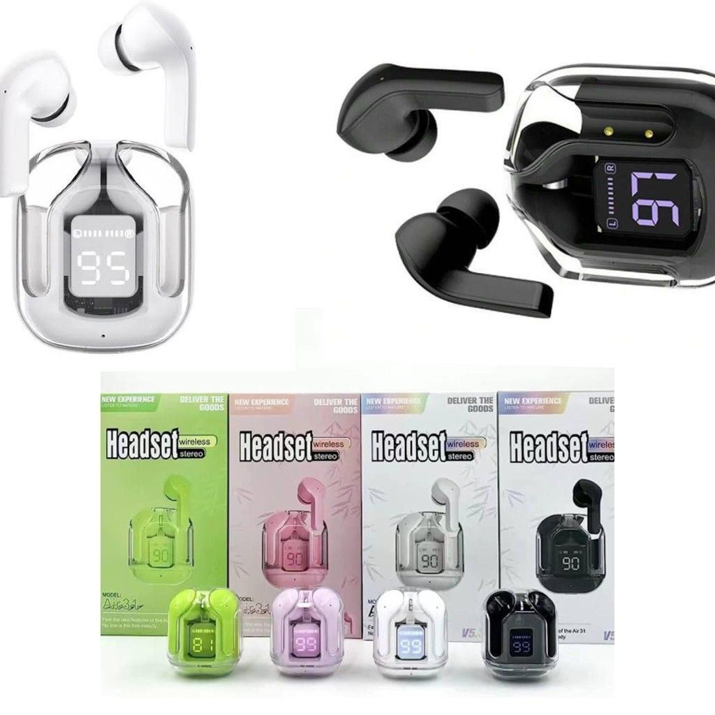 (NW000145) Air31 Earbuds Wireless Crystal Transparent body | Air 31 Bluetooth Ear Bud - (random color)