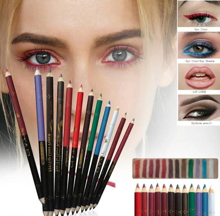 ( Pack of 12 )2 in 1 colors eye pencil multipurpose  Eye Pencil (Random color )