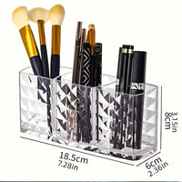 Clear Acrylic Makeup Brush Holder, 3-Compartment Cosmetic Organizer - Leyloo.pk