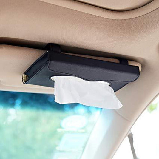 1PC Tissue Box PU Leather Car Sun Visor Hanging Holder Car Tissue Boxes Auto Interior Storage Decoration Accessories