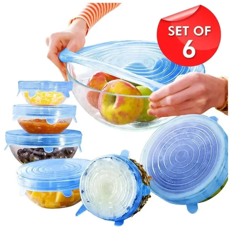 6 Pcs Kitchen Reusable Silicone Lid Food Storage Bowl Cover Cookware Reusable Stretchable Cover - Leyloo.pk