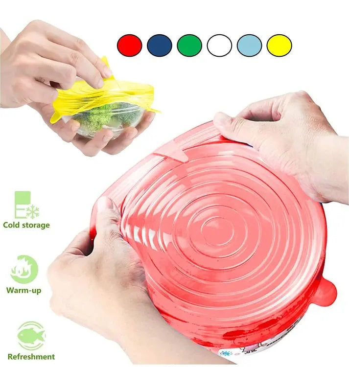 6 Pcs Kitchen Reusable Silicone Lid Food Storage Bowl Cover Cookware Reusable Stretchable Cover