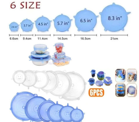 6 Pcs Kitchen Reusable Silicone Lid Food Storage Bowl Cover Cookware Reusable Stretchable Cover