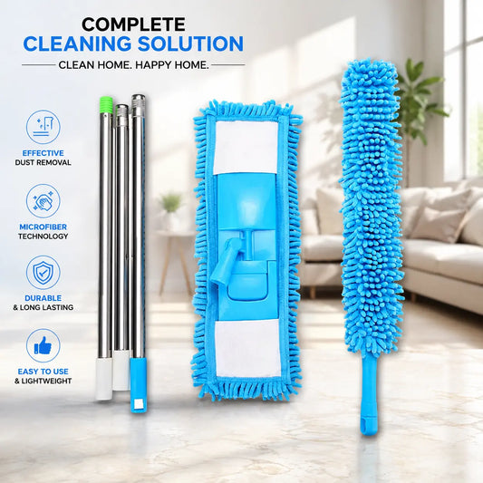 Cleaning Mop & Duster Set – Floor Flat Mop and Fan Duster Pack