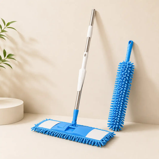 Cleaning Mop & Duster Set – Floor Flat Mop and Fan Duster Pack