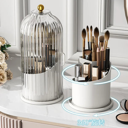 360° Rotating Makeup Brush Holder with Lid | Lipstick, Eyebrow & Cosmetic Organizer – Leyloo.pk