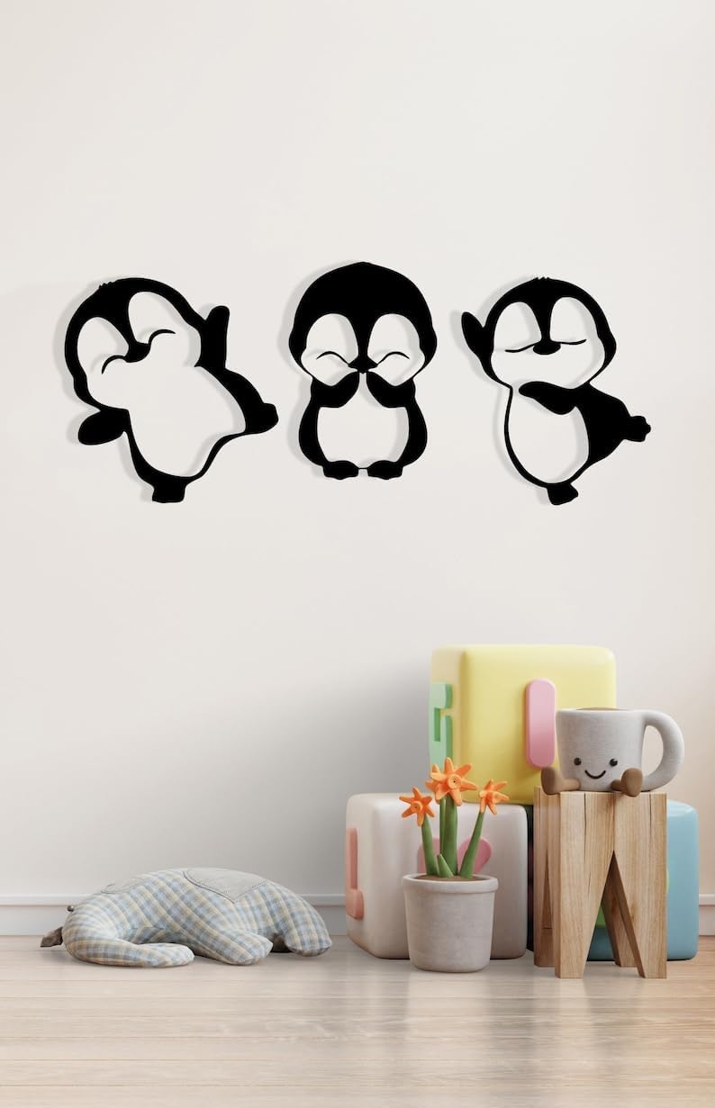 Wall Decoration 3 Cute Penguin 3D Wooden wall Art D9