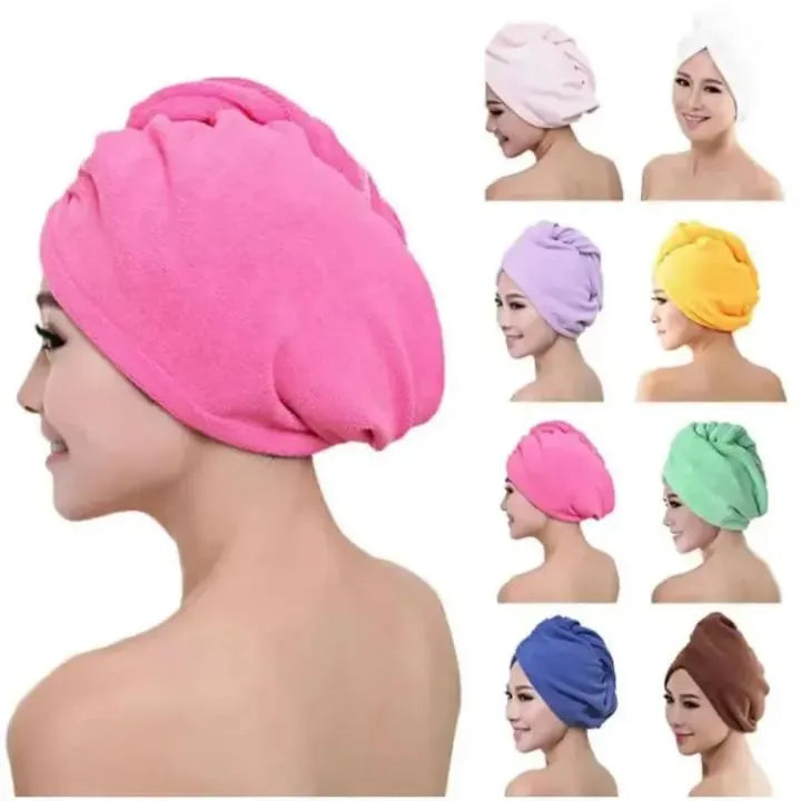Quick Dry Bath Hair Drying Towel Head Wrap Hat Super Absorbent Shower Cap - Leyloo.pk