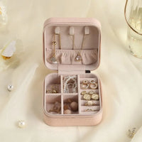 Mini Leather Jewelry Box Organizer with Zip 2 Layers Cosmetics Ear Rings & Necklace Hanging Holder - Leyloo.pk