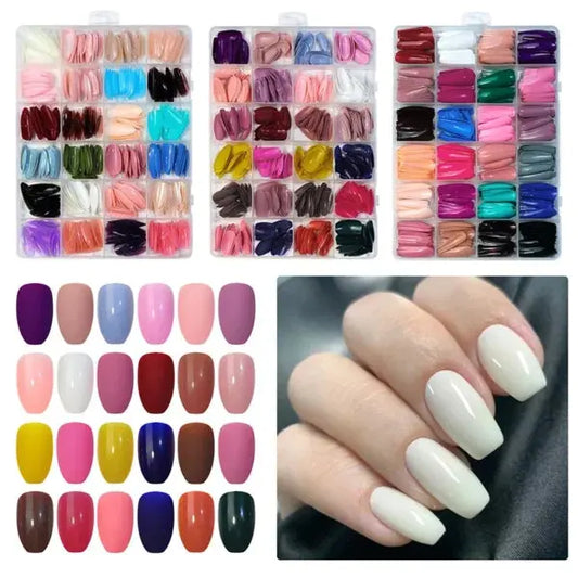 576 pcs nails with box ,Reusable Artificial nails, 24 different colours, beautiful fake nails American Nail for Girls Women With Glue (Random color)