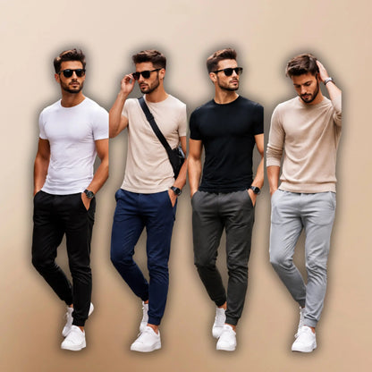 Pack Of 04 French Terry Trousers For Men's Summer Gym Sports and Jogging Sweatpants