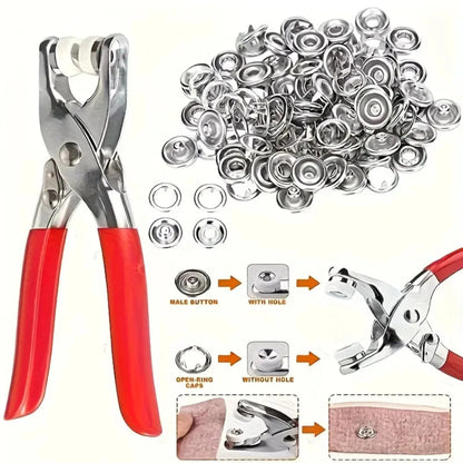Durable Metal Snap Fastener Kit with Pliers & Manual Press Tool