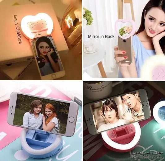 Heart Shape Selfie Ring Light Rechargeable Mini LED Flash LED Light For Selfie USB Charge - Portable Flash Photography Clip - Leyloo.pk