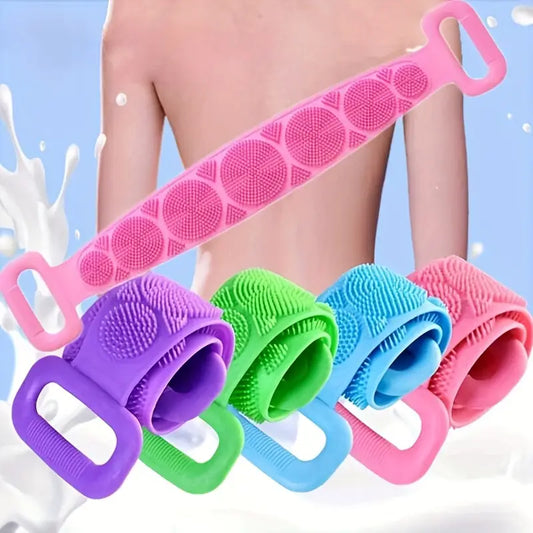Silicone Body Scrubber with Long Handle - Exfoliating Bath Brush, Soft & Skin-Friendly, Ideal for Easy Back & Deep Body Cleanse - Leyloo.pk