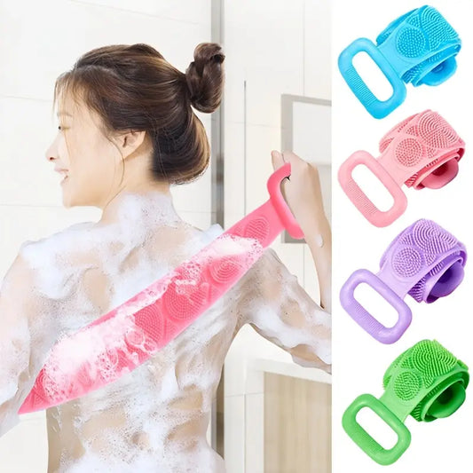 Silicone Body Scrubber with Long Handle - Exfoliating Bath Brush, Soft & Skin-Friendly, Ideal for Easy Back & Deep Body Cleanse - Leyloo.pk