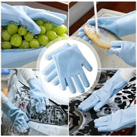 Gloves For Kitchen Magic Reusable Silicone Gloves with Wash Scrubber, Heat Resistant, for Cleaning, Household, Dish Washing, Washing the Car Kitchen, Bathroom, Pet and Multipurpose Cleaning and Washing - Leyloo.pk