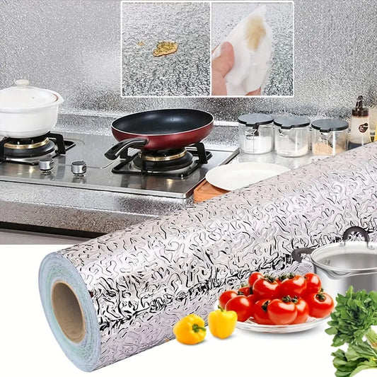 Silver Foil Kitchen Sticker – Waterproof & Oil-Proof Aluminum Self-Adhesive Wallpaper