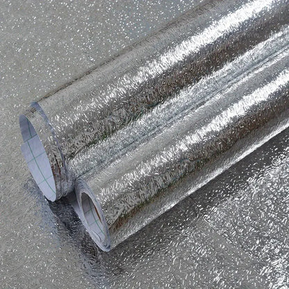 Silver Foil Kitchen Sticker – Waterproof & Oil-Proof Aluminum Self-Adhesive Wallpaper