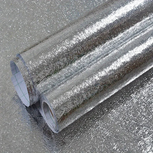 Silver Foil Kitchen Sticker – Waterproof & Oil-Proof Aluminum Self-Adhesive Wallpaper