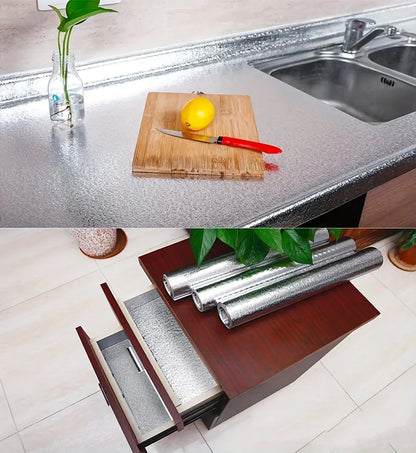 Silver Foil Kitchen Sticker – Waterproof & Oil-Proof Aluminum Self-Adhesive Wallpaper