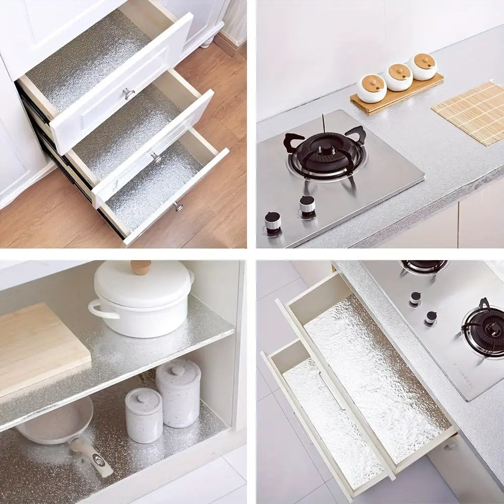 Silver Foil Kitchen Sticker – Waterproof & Oil-Proof Aluminum Self-Adhesive Wallpaper
