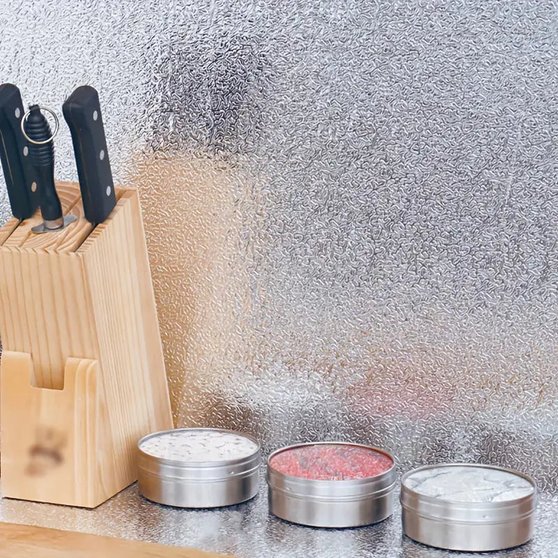Silver Foil Kitchen Sticker – Waterproof & Oil-Proof Aluminum Self-Adhesive Wallpaper