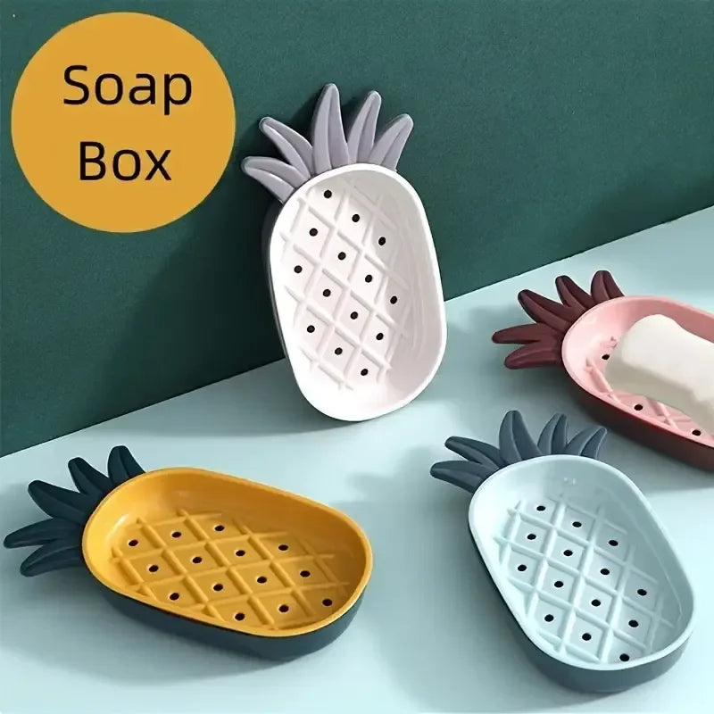 Soap Holder Soap Box Drain Box Pineapple Shape Bathroom Shower Soap Holder Dish Storage Plate Tray Bathroom Supplies - Leyloo.pk