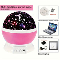 Starry Sky Night Light Projector – 360° Rotating RGB LED Lamp with Moon & Stars - Leyloo.pk