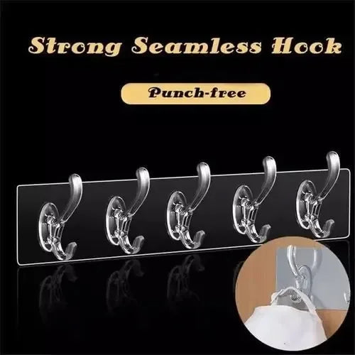 Transparent Wall Hook Organize Your Kitchen or Bathroom 3/6 Row Hook - Leyloo.pk