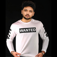 Men's White WANTED Premium Full Sleeve T-Shirt – Soft Cotton Casual Round Neck Tee