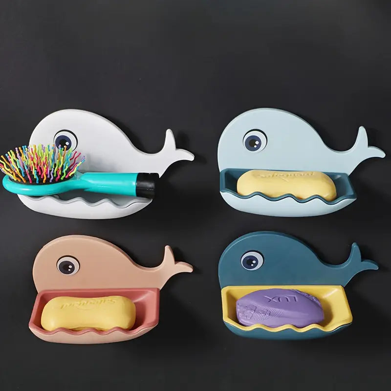 Whale-Shaped Soap Dish - No-Drill Wall Mount with Suction Cup, Drainage Design for Bathroom & Kitchen Sink - Leyloo.pk