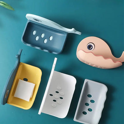 Whale-Shaped Soap Dish - No-Drill Wall Mount with Suction Cup, Drainage Design for Bathroom & Kitchen Sink - Leyloo.pk