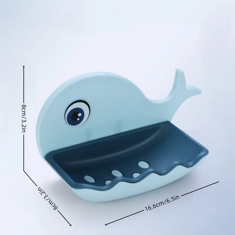 Whale-Shaped Soap Dish - No-Drill Wall Mount with Suction Cup, Drainage Design for Bathroom & Kitchen Sink - Leyloo.pk