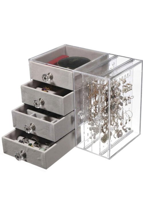 Jewelry Organizer With 4 Velvet Drawers Storage Dustproof Clear Acrylic