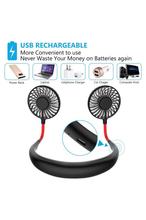 Portable Neck Fan With USB Rechargeable 3 Level Air Flow Battery