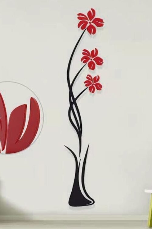 Wooden Acrylic Flower Vase Wall Stickers
