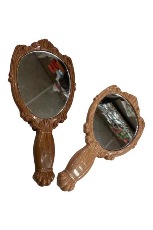 classic handheld makeup mirrors cosmetics sculpture painting decor mirror home decor .. wooden style pocket and purse mirror (Random color)