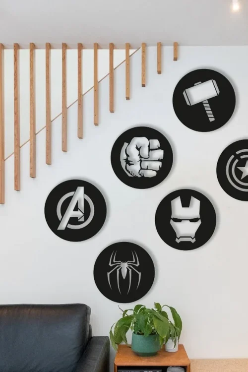 Avengers Metal Wall Art Set of 6 – Geometric Nursery Wall Decor – 3D Metal Superhero Wall Hanging