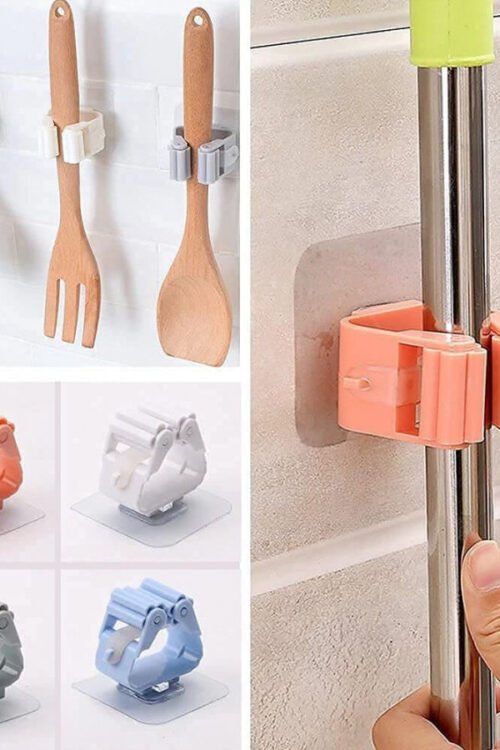 Self Adhesive Mop and Broom Holder Wall Mount Magic Hanger Organizer Cleaning Tool Storage Mop Rack (Random Color)
